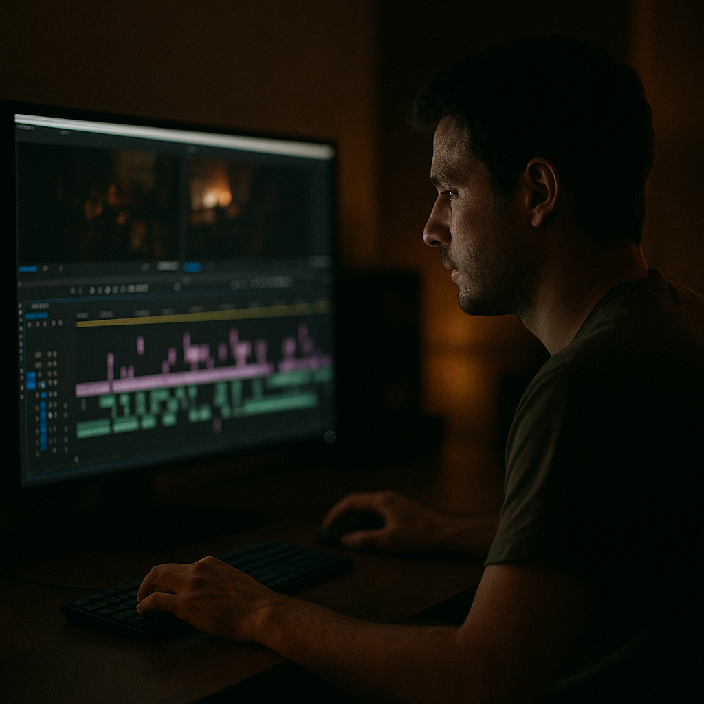 A person editing video on a timeline